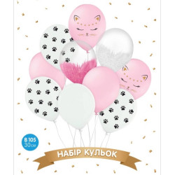 Набір повітряних куль, "Спляча кішечка" білий, рожевий, brush shine 10 шт. в уп. арт. 18-003