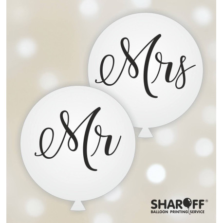 Повітряна куля (24'' 60 см) Mr& Mrs (чорні) 2 шт., 1 колір/2 сторони, білий, в уп. арт 0115