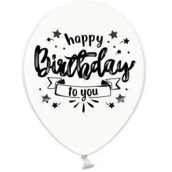 Повітряна кулька (B105, 30 см), Happy Birthday чорною на білому 25 шт. 2 ст. арт. 258-0108