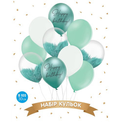 Набір повітряних кульок "Happy birthday тиффані", білий, браш, хром, 10шт. в уп. арт. 18-012
