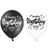 Повітряна кулька (B105, 30 см), Happy Birthday чорно-білі 25 шт. 2 ст. арт. 258-0092