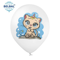 Повітряна кулька (B105, 30 см) Котик із сердечками на білому 25 шт.1 ст. 5 кольорів арт. 258-0155