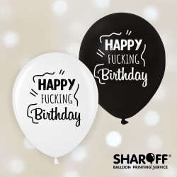 Повітряна куля (12'' 30 см) Happy Fucking Birthday, Мікс чорний, білий 50 шт.2 ст. арт. 0062