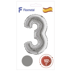 Цифра 3 срібна УП Flexmetal 40''/102 см