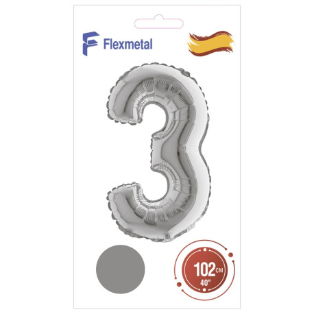 Цифра 3 срібна УП Flexmetal 40''/102 см