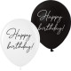 Повітряна куля (12'' 30 см) Happy Birthday classic, білий, чорний, 50 шт. 2 ст. арт. 0088
