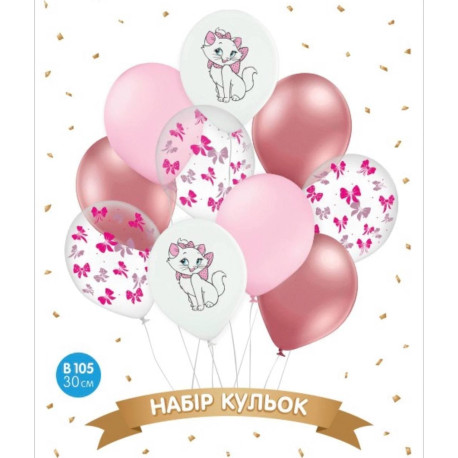 Набір повітряних куль, "Кішечка Мері" білий, рожевий, хром 10 шт. в уп. арт. 18-007
