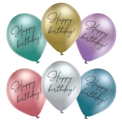 Повітряна кулька (B105, 30 см), Happy Birthday хром мікс 30 шт. 2 ст. арт. 258-0126