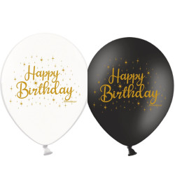 Повітряна кулька (B105, 30 см), Happy Birthday золото (мікс) 25 шт. 2 ст. арт. 258-0090