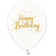 Повітряна кулька (B105, 30 см), Happy Birthday золоті на білому 25 шт. 2 ст. арт. 258-0107