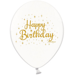 Повітряна кулька (B105, 30 см), Happy Birthday золоті на білому 25 шт. 2 ст. арт. 258-0107