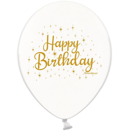 Повітряна кулька (B105, 30 см), Happy Birthday золоті на білому 25 шт. 2 ст. арт. 258-0107