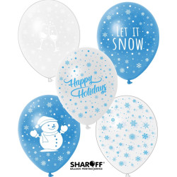 Повітряна куля (12'' 30 см) Let it snow "Новий рік" блакитний, прозорий, білий, 50 шт. 5 ст.арт. 000