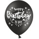 Повітряна кулька (B105, 30 см), Happy Birthday, білою на чорному 25 шт. 2 ст. арт. 258-0109
