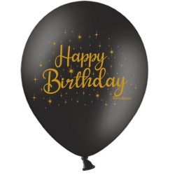 Повітряна кулька (B105, 30 см), Happy Birthday золото на чорному 25 шт. 2 ст. арт. 258-0091