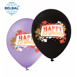 Повітряна кулька (B105, 30 см) Happy Birthday бризки (мікс) 25 шт. 2 ст., Арт. 258-0199