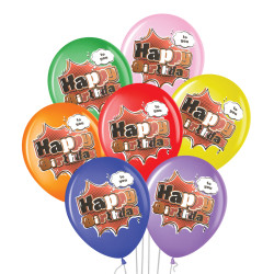 Повітряна кулька (B105, 30 см) Happy birthday ретро, мікс 25 шт. 5 кол., арт. 0331