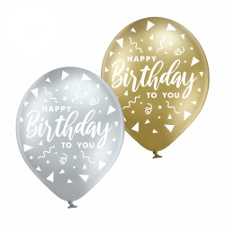 Повітряна кулька (B105, 30 см), Happy Birthday хром мікс, трикутники, 25 шт. 5 ст. арт. 258-0220