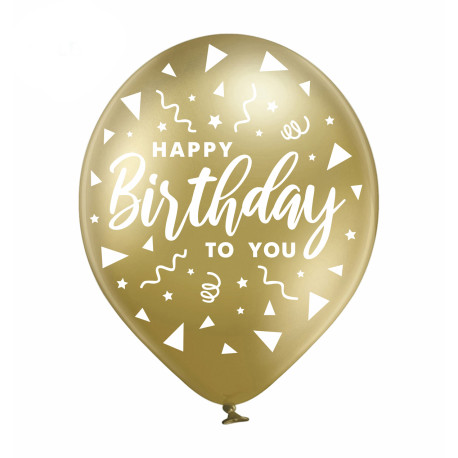 Повітряна кулька (B105, 30 см), Happy Birthday хром золото, трикутники, 1 шт., 5 ст., арт. 258-0221