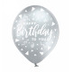 Повітряна кулька (B105, 30 см), Happy Birthday хром срібло, трикутники, 1 шт., 5 ст., арт. 258-0222