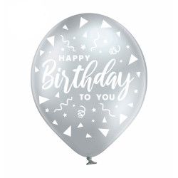Повітряна кулька (B105, 30 см), Happy Birthday хром срібло, трикутники, 1 шт., 5 ст., арт. 258-0222