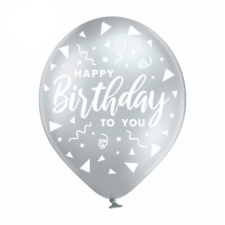 Повітряна кулька (B105, 30 см), Happy Birthday хром срібло, трикутники, 1 шт., 5 ст., арт. 258-0222