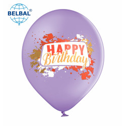 Повітряна кулька (B105, 30 см) Happy Birthday бризки (фіолет) 25 шт. 2 ст., Арт. 258-0187