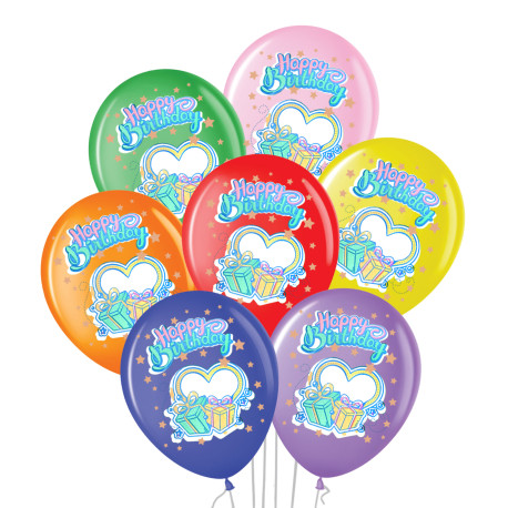 Повітряна кулька (12" 30) Happy birthday серце подарунок, мікс 25 шт.1 ст., 5 кол., арт. 0334