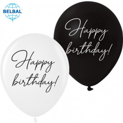 Повітряна куля (В105, 30 см) Happy Birthday classic, білий, чорний, 25 шт. 2 ст. арт. 258-0248