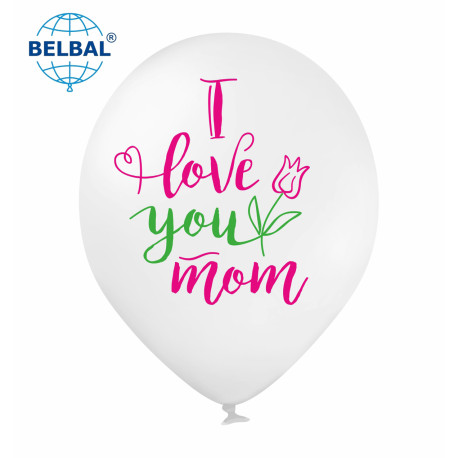 Повітряна кулька (B105, 30 см), I love you mom, на білому, 2 ст., 25 шт. 2 ст., Арт. 258-0251