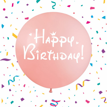 Повітряна куля (24'' 60 см) , Happy Birthday, рожева, 1 колір / 2 сторони, 1шт., арт. 0120