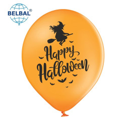 Повітряна куля (B105, 30 см) Happy Halloween, відьма (Помаранчеві) 25  шт., арт. 258-0184