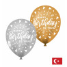 Повітряна кулька (12" 30 см), Happy Birthday хром мікс, Турція, трикутники, 25 шт. 1 ст. арт. 0049
